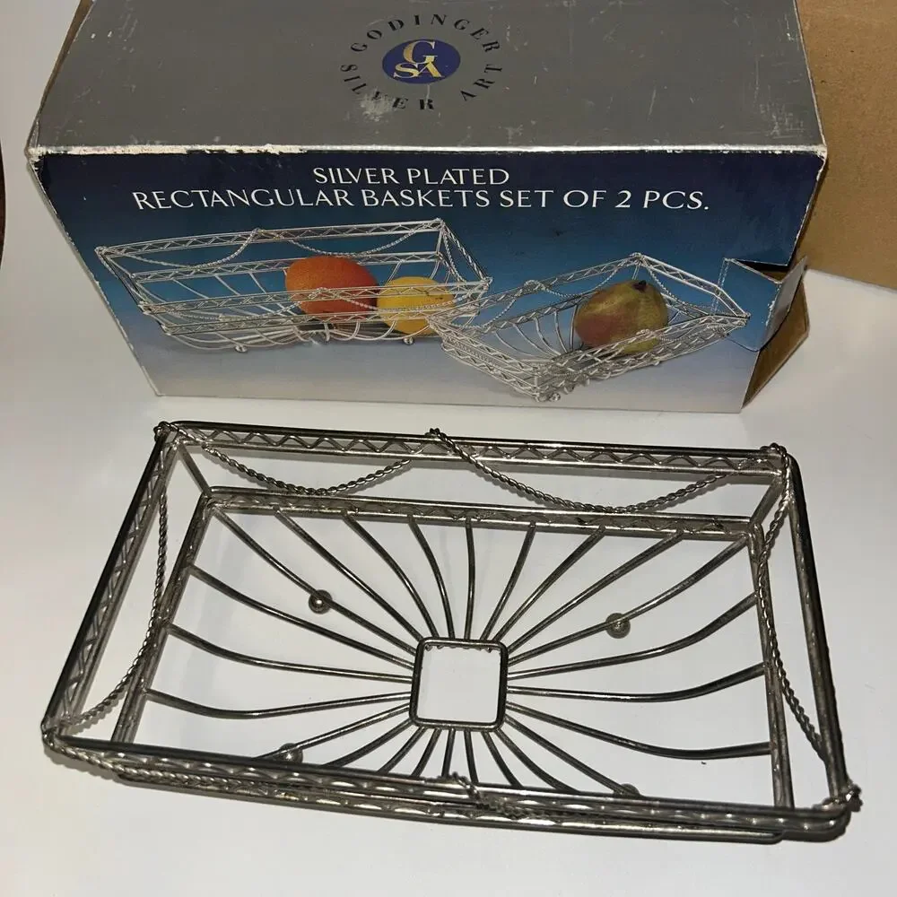 Godinger ONE Silver Plated Rectangular Basket 9